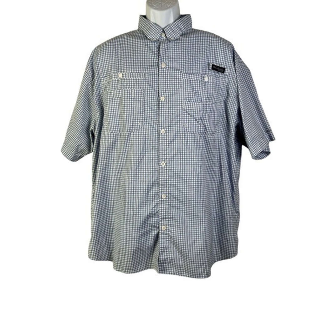 Columbia Men's Blue Checkered Shirt Fishing Shirt Plaid Short sleeve Size XL